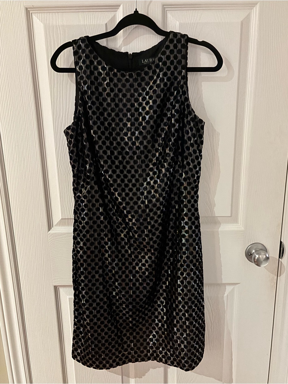 Ralph Lauren Black Velvet Polka Dot Sheath Dress